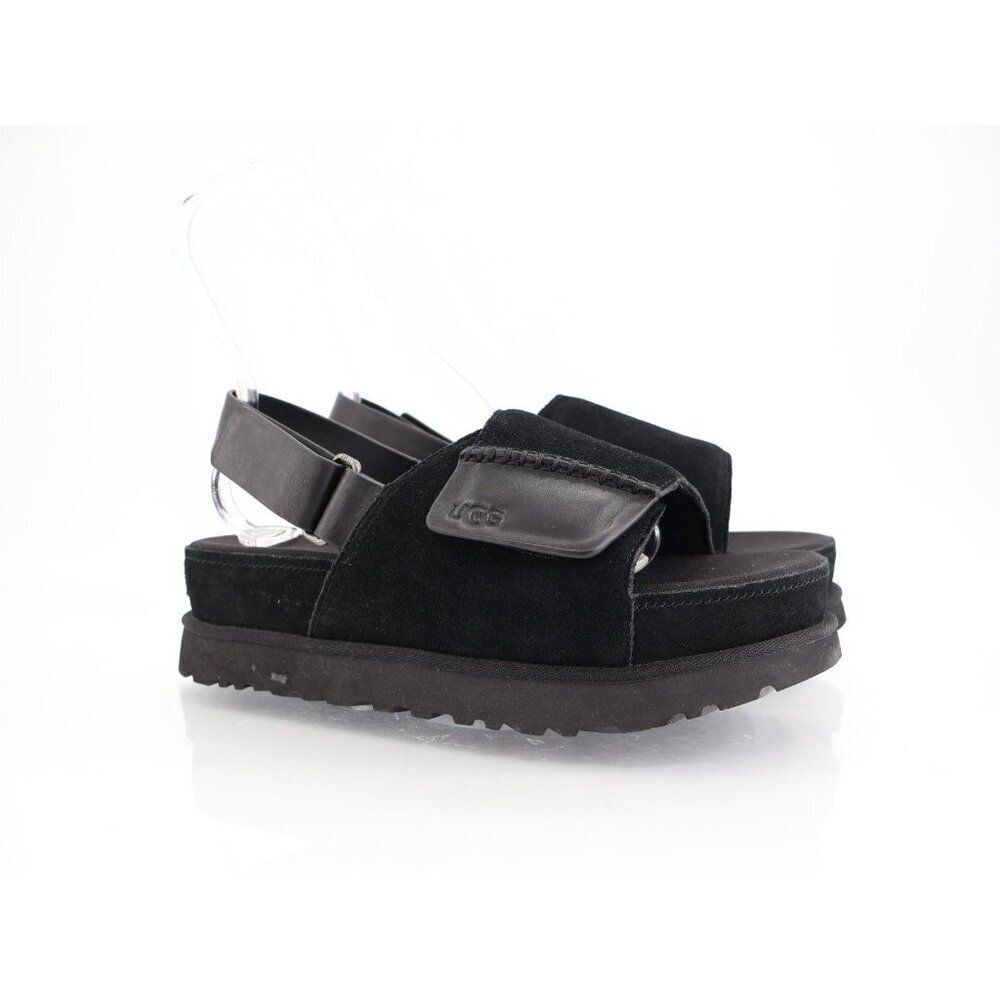 UGG Goldenstar Platform Slingback Sandal Size 12 Black Suede Flat Shoes